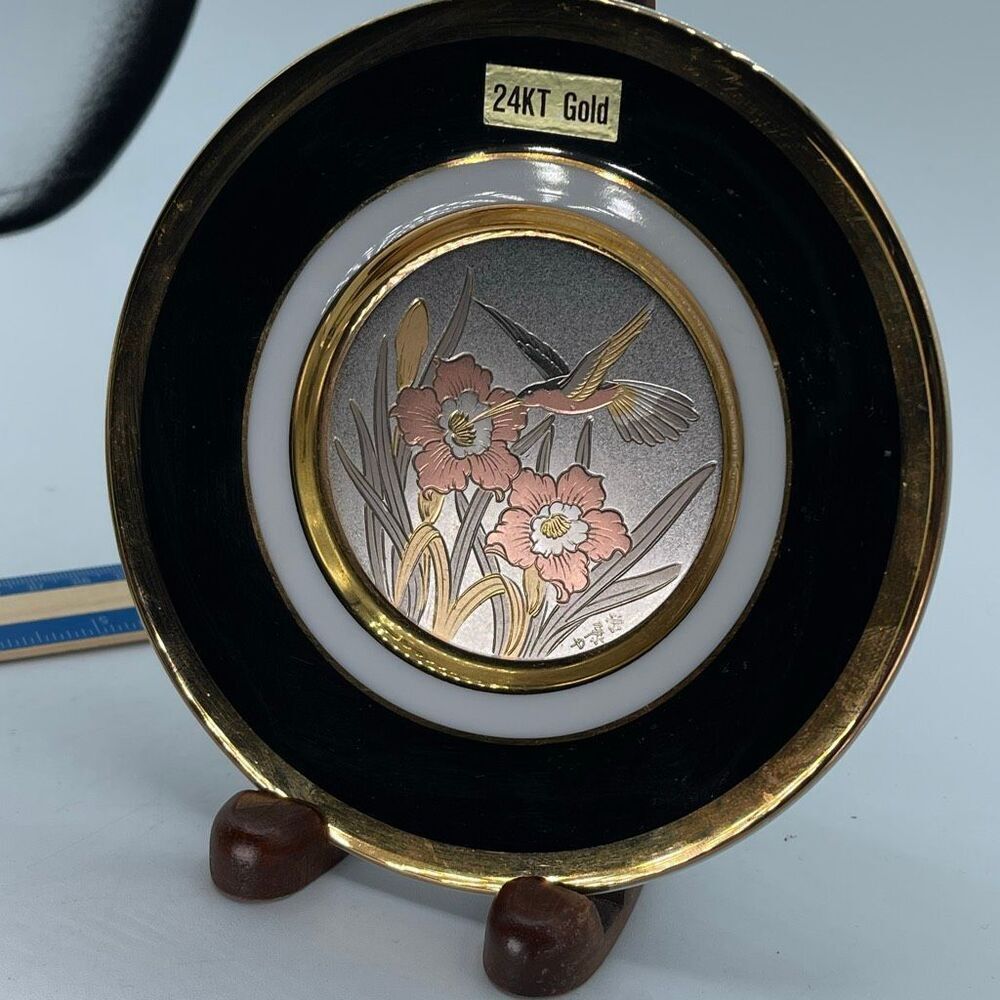The Art of Chokin Japan 24K gold edges. Hummingbird floral
